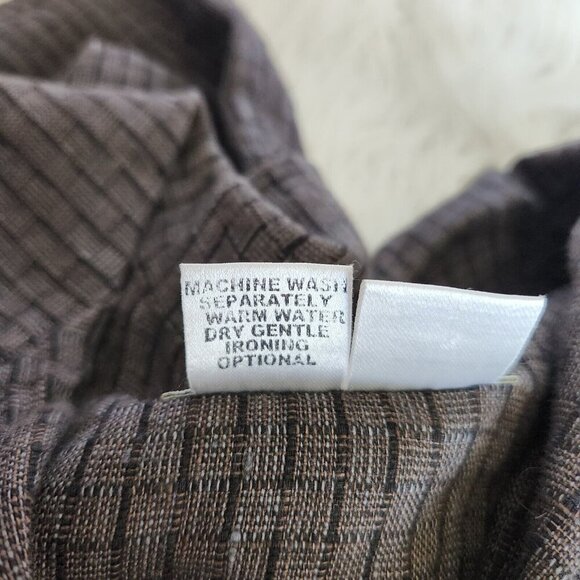 FLAX 100% Linen Jacket Check Plaid Women's Large Shirt Brown Lagenlook Relaxed - Picture 12 of 13